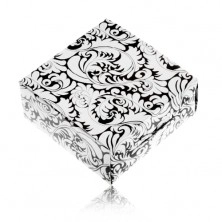 Čierno-biela krabička z papiera na prsteň a náušnice, ornamenty - lístky