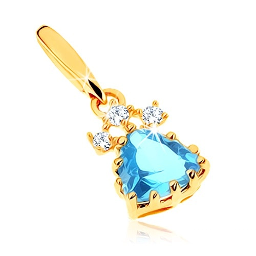 E-shop Šperky Eshop - Ligotavý prívesok zo žltého 9K zlata - modrý topásový trojuholník, číre zirkóny S2GG63.27