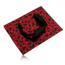 Darčeková taška, čierne matné srdiečka na lesklom červenom podklade
