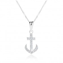 Strieborný 925 náhrdelník, jemná retiazka, zirkónová námornícka kotva