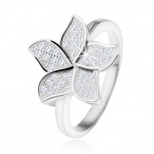 Strieborný prsteň 925, trblietavý zirkónový kvet čírej farby
