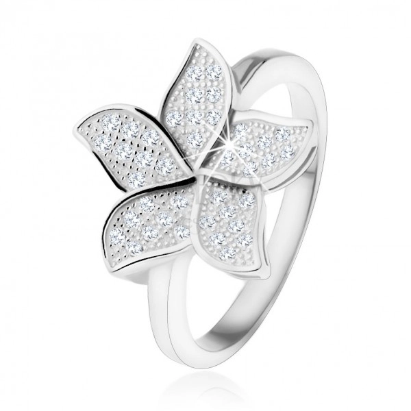 Strieborný prsteň 925, trblietavý zirkónový kvet čírej farby