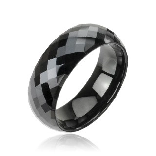 Tungstenový - Wolfrámový prsteň čierny vzor disco - Veľkosť: 59 mm