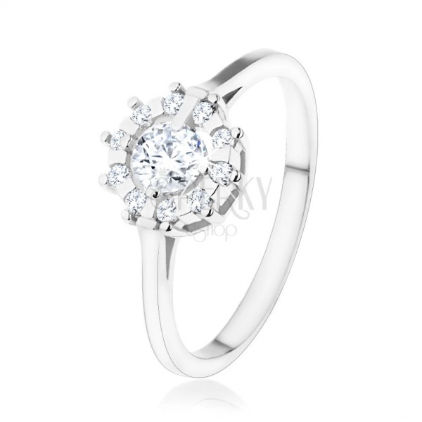 Zásnubný prsteň - striebro 925, trblietavé zirkónové slnko čírej farby