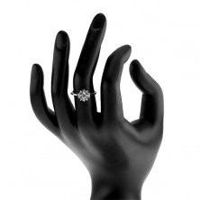 Zásnubný prsteň - striebro 925, trblietavé zirkónové slnko čírej farby