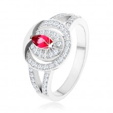 Strieborný 925 prsteň, číra zirkónová obruč s ružovým zirkónom