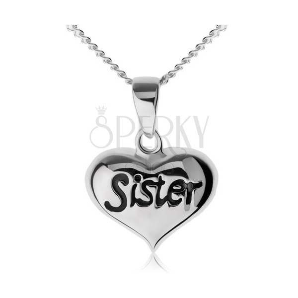 Nastaviteľný náhrdelník, srdiečko s nápisom "Sister", striebro 925