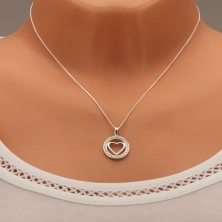 Strieborný náhrdelník 925, lesklá kontúra srdca v zirkónovej obruči