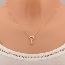 Strieborný 925 náhrdelník medenej farby, obrys srdca, dve malé srdiečka