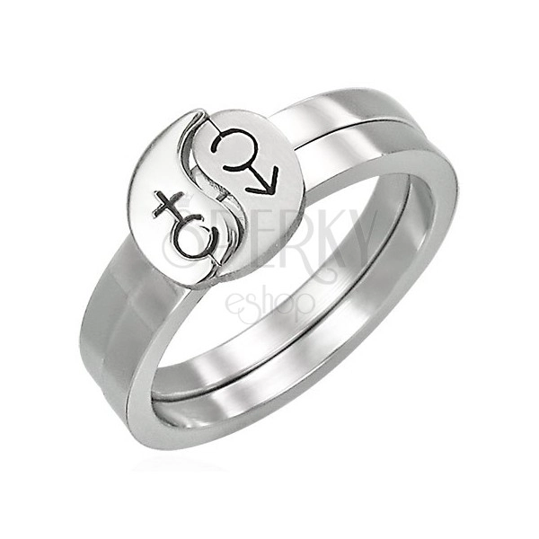 Oceľový prsteň zdvojený - znak muža a ženy