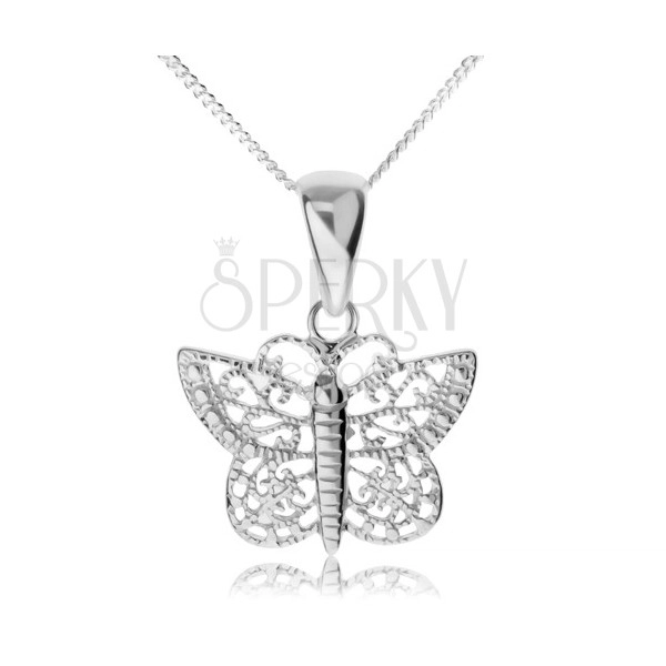 Strieborný náhrdelník 925, ligotavý motýľ s filigránovými krídlami