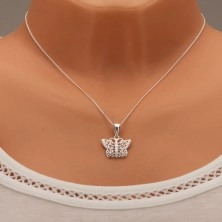 Strieborný náhrdelník 925, ligotavý motýľ s filigránovými krídlami