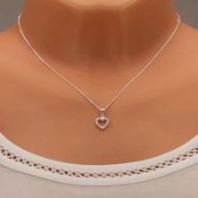 Strieborný 925 náhrdelník, číra zirkónová kontúra súmerného srdiečka