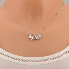 Nastaviteľný náhrdelník, asymetrické srdce, lesklý motýlik, striebro 925