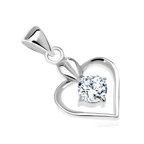 E-shop Šperky Eshop - Prívesok zo striebra 925, lesklá kontúra srdca, okrúhly číry zirkón SP61.14