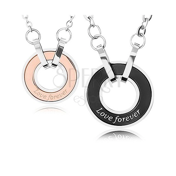 Dva náhrdelníky z ocele 316L, obrys kruhu, nápis "Love forever"