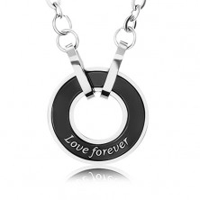 Dva náhrdelníky z ocele 316L, obrys kruhu, nápis "Love forever"