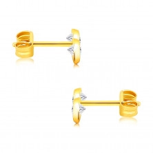 Zlaté náušnice 375 - dve zirkónové srdiečka čírej farby v objímkach