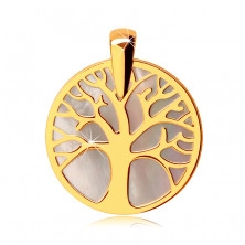 Prívesok v žltom 9K zlate - strom života v obryse kruhu, perleťový podklad