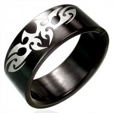 Čierny oceľový prsteň TRIBAL symbol