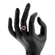 Strieborný prsteň 925, ružová zirkónová slza, trblietavá kontúra