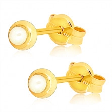 Zlaté náušnice 375 - malý lesklý kruh s drobnou guľatou perličkou