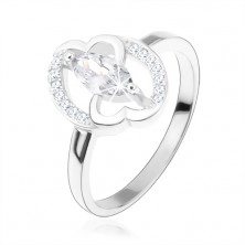Zásnubný prsteň, striebro 925, číre zirkónové zrnko, prepojené srdcia