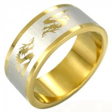 Oceľový prsteň v zlatej farbe čínsky drak
