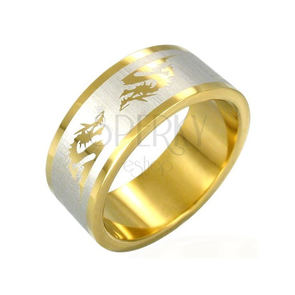 Oceľový prsteň v zlatej farbe čínsky drak