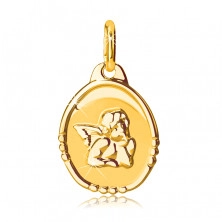 Zlatý prívesok 585 - oválna známka s anjelom, lesklo-matné prevedenie