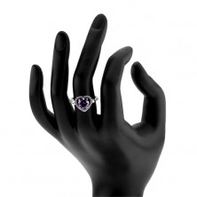 Strieborný 925 prsteň, okrúhly zirkón tanzanitovej farby v kontúre srdca
