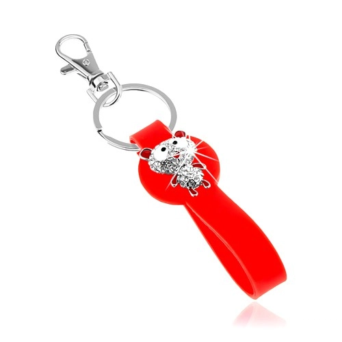 Kľúčenka so silikónovým príveskom červenej farby, zirkónový medvedík