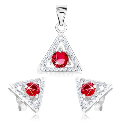 E-shop Šperky Eshop - Sada, striebro 925, náušnice a prívesok, číry obrys trojuholníka, ružový zirkón SP70.23