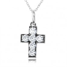 Strieborný 925 náhrdelník, retiazka s príveskom, latinský kríž zdobený zirkónmi