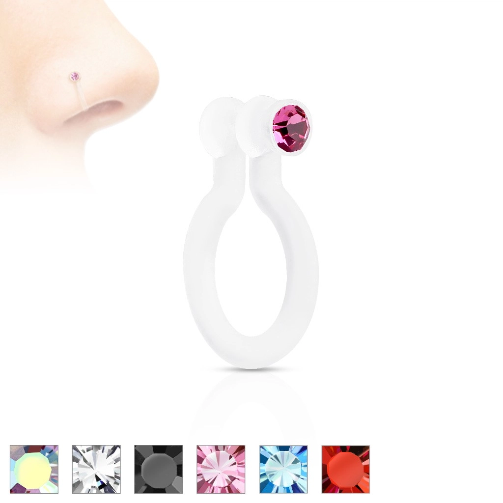 Fake piercing do nosa z Bioflexu, trblietavý zirkónik, rôzne farby - Farba zirkónu: Čierna - K