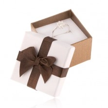 Darčeková krabička na prsteň, bronzová a biela farba, hnedá mašlička