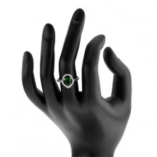 Strieborný prsteň 925, zelená zirkónová kvapka, číry ligotavý obrys