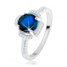 Zásnubný prsteň, striebro 925, modrý kvietok, lupene z čírych zirkónikov