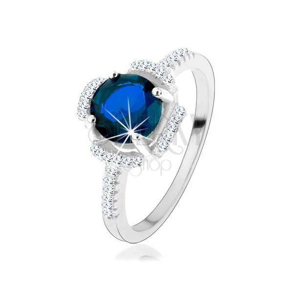 Zásnubný prsteň, striebro 925, modrý kvietok, lupene z čírych zirkónikov