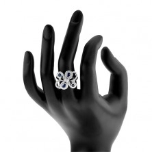 Strieborný 925 prsteň, trblietavé ornamenty, tmavomodré zirkóny