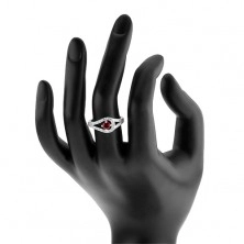 Strieborný prsteň 925, rozdvojené trblietavé ramená, ružový zirkón