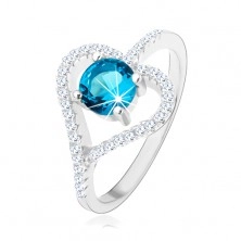 Zásnubný prsteň zo striebra 925, zirkónový obrys srdca, modrý zirkón