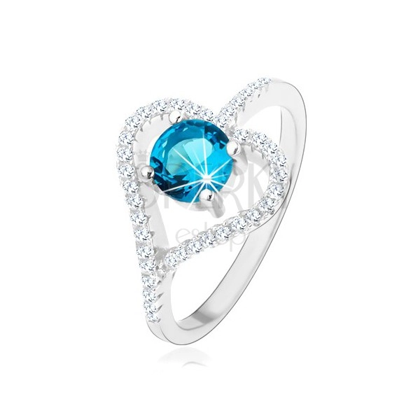 Zásnubný prsteň zo striebra 925, zirkónový obrys srdca, modrý zirkón