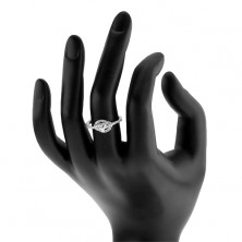 Zásnubný prsteň zo striebra 925, číre zirkónové srdce, zatočené línie