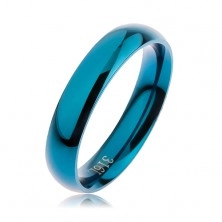 Prsteň z ocele 316L modrej farby, hladký zaoblený povrch bez vzoru, 4 mm