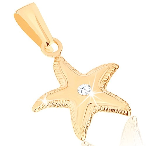 Zlatý prívesok 375 - ligotavá morská hviezdica, vrúbkovaný okraj, číry zirkónik