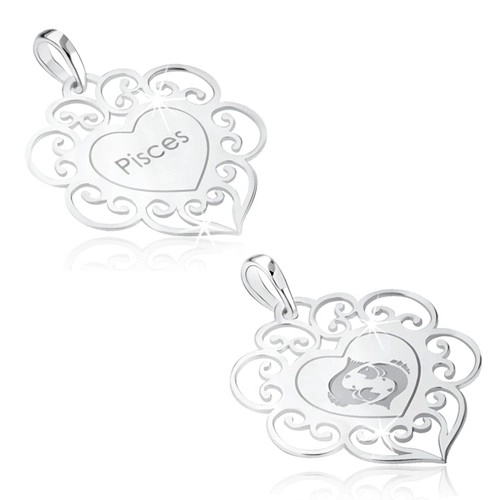 E-shop Šperky Eshop - Prívesok zo striebra 925, znamenie zverokruhu RYBY, srdce s ornamentami SP78.15
