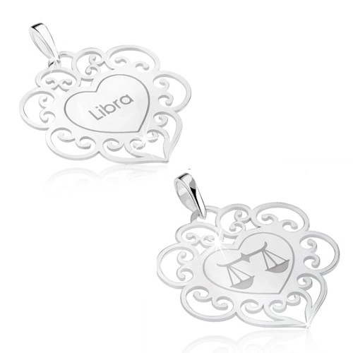 E-shop Šperky Eshop - Obojstranný prívesok, striebro 925, znamenie VÁHY, srdce s ornamentami SP78.26