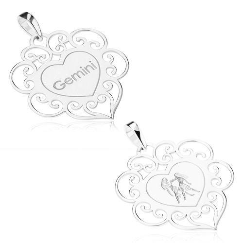 E-shop Šperky Eshop - Strieborný prívesok 925, znamenie zverokruhu BLÍŽENCI, srdiečko s ornamentami SP80.17
