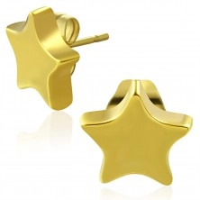 Tungstenové puzetové náušnice, zlatá farba, lesklá päťcípa hviezda